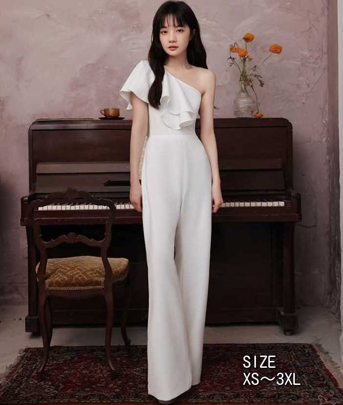 きれいめワンピース 30代 レディースファッション 韓国ファッション 大きいサイズ XS/S/M/L/2XL/3XL ワンショルドレス パンツドレス ジャンプス...