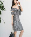 きれいめワンピース レディースファッション 韓国ファッション S/M/L/XL チェックドレス ワンショルダー フリルドレス オールシーズン 大きいサイズ 20...