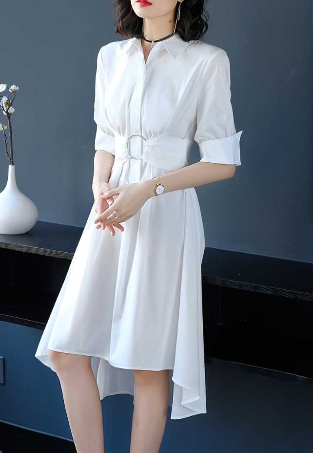 きれいめワンピース 30代 シャツ 大きいサイズ M〜6XL お呼ばれ 結婚式 2次会 30代 40代 50代 ファッション ロング丈 ハイウエスト ウエストベ...