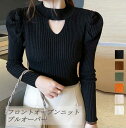 【即納】新作きれいめレディースファッション 首元からのぞくデコルテがセクシー バフスリープ トレンド プチハイネック リブニットトップス 長袖 ワンサイズ ブラ...