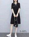 きれいめワンピース 30代 大きいサイズ S〜2XL ウエストストリング 30代 40代 50代 ファッション シンプル 半袖 ロング丈 ロングワンピ おしゃれ...