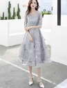 きれいめワンピース 30代 大きいサイズ XS〜2XL シフォンレースフォーマル 30代 40代 50代 ファッション ウエスト切替 長袖 ブイネック ロングス...