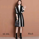きれいめ レディースファッション 太めストライプ ニットきれいめワンピース 30代 大きいサイズ M/L/XL/2XL/3XL/4XL ウエストリボン ニットワ...