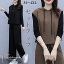 きれいめ レディース 韓国 2色 春 秋 冬 大きいサイズ M～4XL ベスト×トップス×パンツ セットアップ 上下セット 3点セット ベスト パーカー フーディ 長袖 インナー パンツ ワイドパンツ ウエストゴム シンプル ゆったり 体型カバー 細見え 着痩せ 普段着 30代 40代 50代