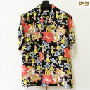 2024年春夏新作! サンサーフ 半袖トップス Sun Surf LOVELY HULA HANDS レギュラー・レーヨン半袖ハワイアンシャツ【SS39213】ブラック