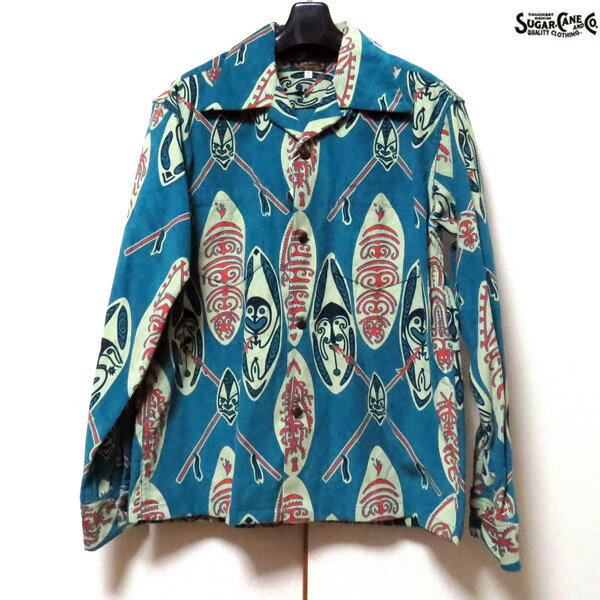 2025年秋冬新作！　サンサーフ　長袖トップス　Sun Surf　長袖冬用アロハシャツ　GOD'S SHIELD 　コットンコーデュロイ長袖オープンシャツ【SS29581】ブルー