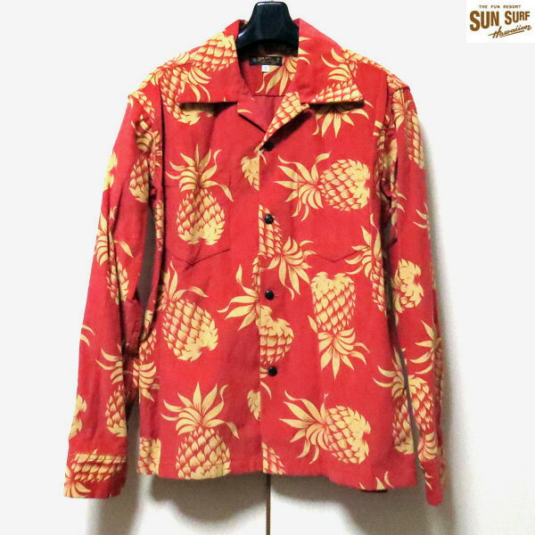 2025年秋冬新作！　サンサーフ　長袖トップス　Sun Surf　長袖冬用アロハシャツ　DUKE'S PINEAPPLE 　コットンコーデュロイ長袖オープンシャツ【SS29580】レッド