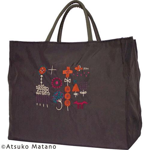 【送料無料】ATSUKO MATANO（マタノアツコ）刺繍マチ付きトート（大） 小さな森 ブラウン （トートバッグ/サブバッグ）【メール便対応】