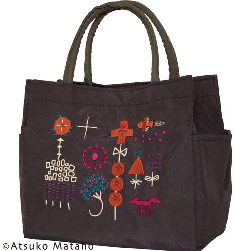 ATSUKO MATANO（マタノアツコ）刺繍マチ付きトート 小 小さな森 ブラウン （ランチバッグ/トートバッグ/サブバッグ）【メール便対応】