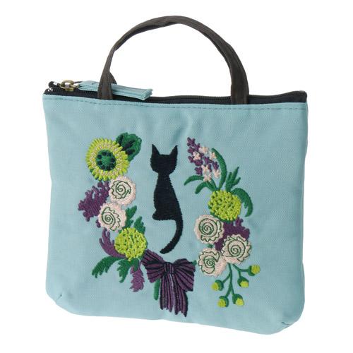 ATSUKO MATANO（マタノアツコ）刺繍ポーチ バースデーリース（黒猫 クロネコ ギフト プレゼント 贈り物 誕生日 お祝い バッグインバッグ コスメポーチ メイクポーチ 小物入れ）【メール便対応】