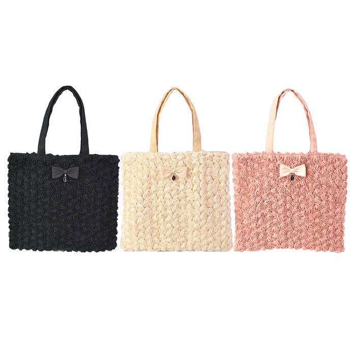 Rakuten - 【LA LUICE】ラ・ルイス　ミニローズトート ブラック・ベージュ・ピンク（サブバッグ フラットトート エコバッグ お稽古 習い事 レッスン 塾 通勤 通学）【メール便対応】【お取り寄せ商品】240829