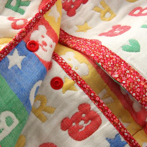 レインボーベア ポップ 6重ガーゼ生地 フード付きバスタオル レッド[宅配便配送（メール便とネコポスは不可）]