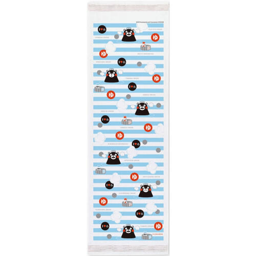 布ごよみ【日本製】コンテックス 「くまモン」温泉ボーダー2 うすいかるいながい てぬぐいタオル（くまもん 温泉 手ぬぐい 片面ガーゼ フェイスタオル ギフト プレゼント 贈り物 誕生日 母の日 お礼 お祝い 新生活）【メール便対応】3枚まで【お取り寄せ商品】