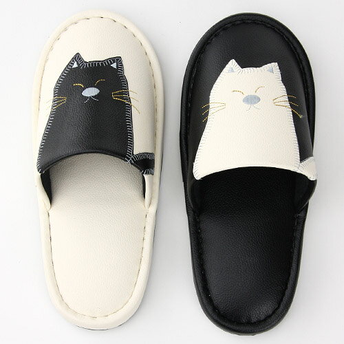 ネコ合皮スリッパ（ねこ 合皮 ビニール製 ルームシューズ スリッパ トイレ）[宅配便配送（メール便とネコポスは不可）] 【お取り寄せ商品】