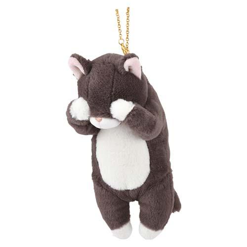 【くびねっこ】マスコットポーチ クロネコ（ぬいぐるみ マスコット 黒猫 ネコ ポーチ 小物入れ コインケース プレゼント チェーン付き）「くびねっこつままれちゃったネコ」[宅配便配送（メール便とネコポスは不可）]のサムネイル