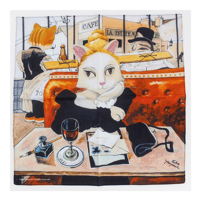 CAT ART shu yamamoto シュー・ヤマモト プリントハンカチ アデーレ・ニャウアーの肖像(ギフト プレゼント 贈り物 母の日 誕生日 お礼 パロディ ねこ 猫 ネコ 絵画 名画 ニャーヴル美術館 キャット・アート)【メール便対応】