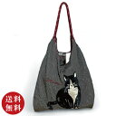 【送料無料】ザックリこなれ感バッグ はちわれ猫 チャコールグレー(コンパクトトート 軽量 肩掛け かわいい エコバッグ サブバッグ)エトワール限定【メール便対応】【お取り寄せ商品】240910