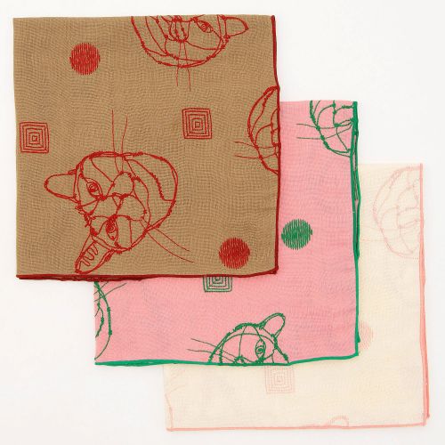 ＋HAyU fabric ～CAT～ 綿100％ ダブルガーゼ 刺繍ハンカチ ねこ柄（ワイヤーアーティストHAyU ハユ）【メール便対応】【お取り寄せ商品】