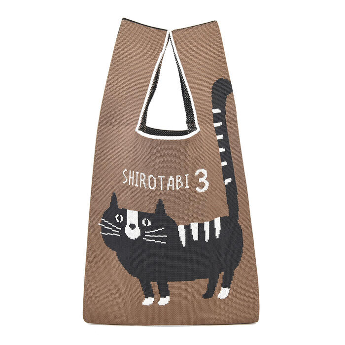 【送料無料】ニットバッグ シロタビ モカブラウン・ビリジアン （猫 ネコ ねこ サ...