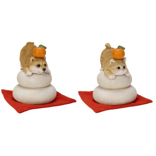 Rakuten - WOOBIA Japan 鏡餅飾り 柴犬・茶トラ猫 (かわいい いぬ イヌ ねこ ネコ 猫 置物 インテリア フィギュア）