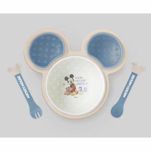 ディズニー 食器 【Disney/ディズニー】ミッキーマウス 片手で持てる離乳食パレット ブルー ベビー食器セット[宅配便配送（メール便とネコポスは不可）]