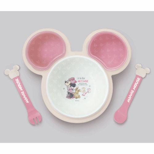 【Disney/ディズニー】ミニーマウス　片手で持てる離乳食パレット ピンク ベビー食器セット[宅配便配送（メール便とネコポスは不可）]