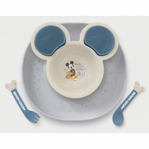 【Disney/ディズニー】ミッキーマウス　食べこぼしキャッチプレート ブルー ベビー食器セット[宅配便配送（メール便とネコポスは不可）]