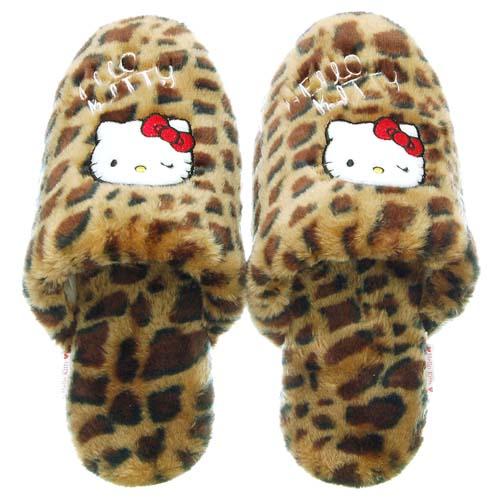 サンリオ ハローキティ ヒョウ柄ボアスリッパ ブラウン（エコファー/猫/ネコ）[宅配便配送（メール便とネコポスは不可）]
