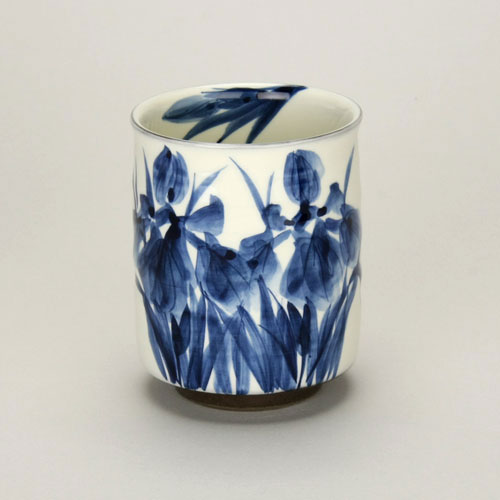 【日本製】清水焼 陶あん窯 染付あやめ 湯呑 湯のみ[宅配便配送（メール便とネコポスは不可）]