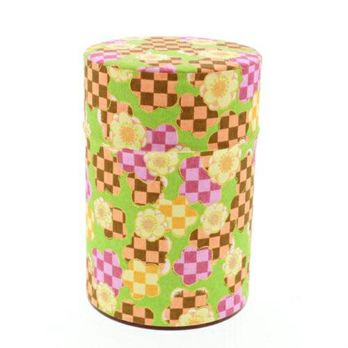 和紙の茶筒 花市松緑 100g[宅配便配送（メール便とネコポスは不可）]