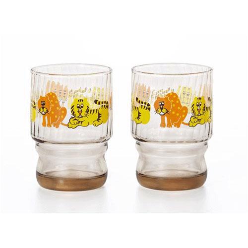 日本製【アデリア】レトロ グラス 水飲みコップ ペア ズーメイト（ヒョウ トラ 豹 虎 グラス）アデリアレトロ 昭和レトロ 復刻デザイン[宅配便配送（メール便とネコポスは不可）]