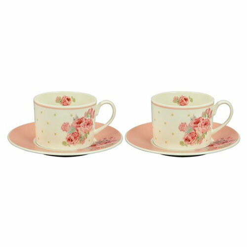 LAURA ASHLEY ローラアシュレイ ポルカドット クチュールローズ ペアカップ&ソーサーセット LA50‐1（薔薇 バラ 誕生日 プレゼント ギフト）[宅配便配送（メール便とネコポスは不可）]【送料無料（沖縄県・離島は除く）】