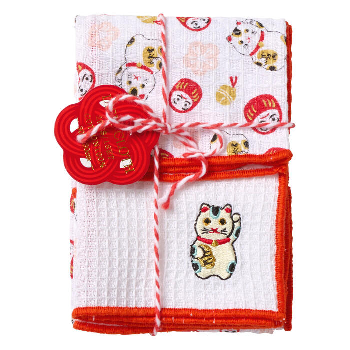 【送料無料】お年賀 ご挨拶 ふきん ディッシュクロス 2枚セット 縁起物 エンギモノ（プチギフト 布巾 ..