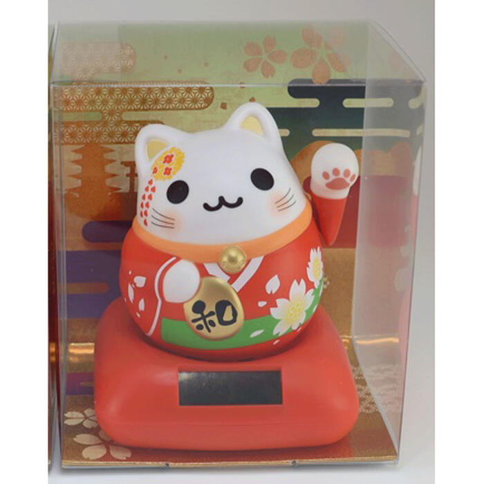 Rakuten - ソーラー招き猫　まるまる幸せ招き猫 和心着物・赤 ソーラートイ（ねこ ネコ レッド 置物 オブジェ 縁起物 新年)