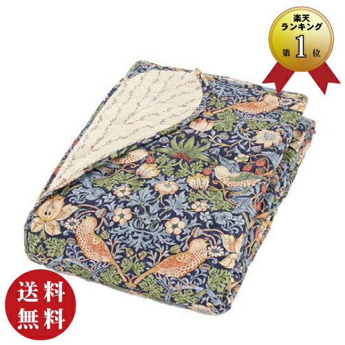 【西川産業】ウィリアム・モリス　キルト　ベッドスプレッド　いちご泥棒　マルチカバー　ネイビーブルー（サンダーソン モリスギャラリー）【送料無料】 ※北海道、九州地方、沖縄県、離島は配送不可【ギフトラッピング不可】のサムネイル