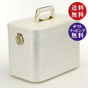 【日本製】昭和レトロ メイクボックス(コスメボックス) パールホワイト クロコ 約33cm(鍵付き/トレンケース特大/クロコダイル風)【送料無料(沖縄県・離島は...