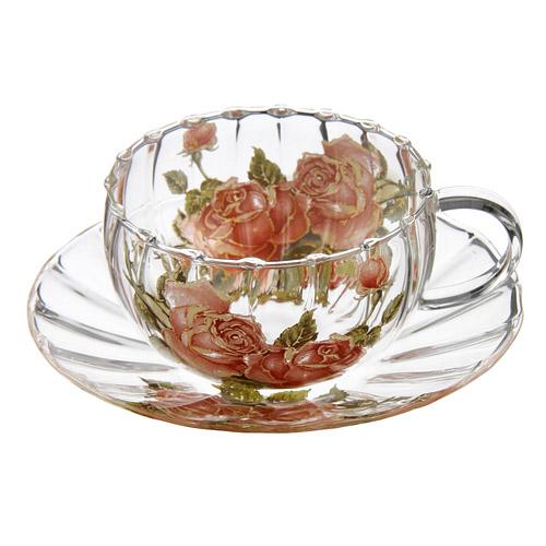 【ラ・ベルセゾン】 耐熱 ティーカップ＆ソーサー ゴールドローズ　耐熱モール ティー碗皿 (お花柄 薔薇 バラ ばら　ローズ )[宅配便配送（メール便とネコポスは不可）]のサムネイル