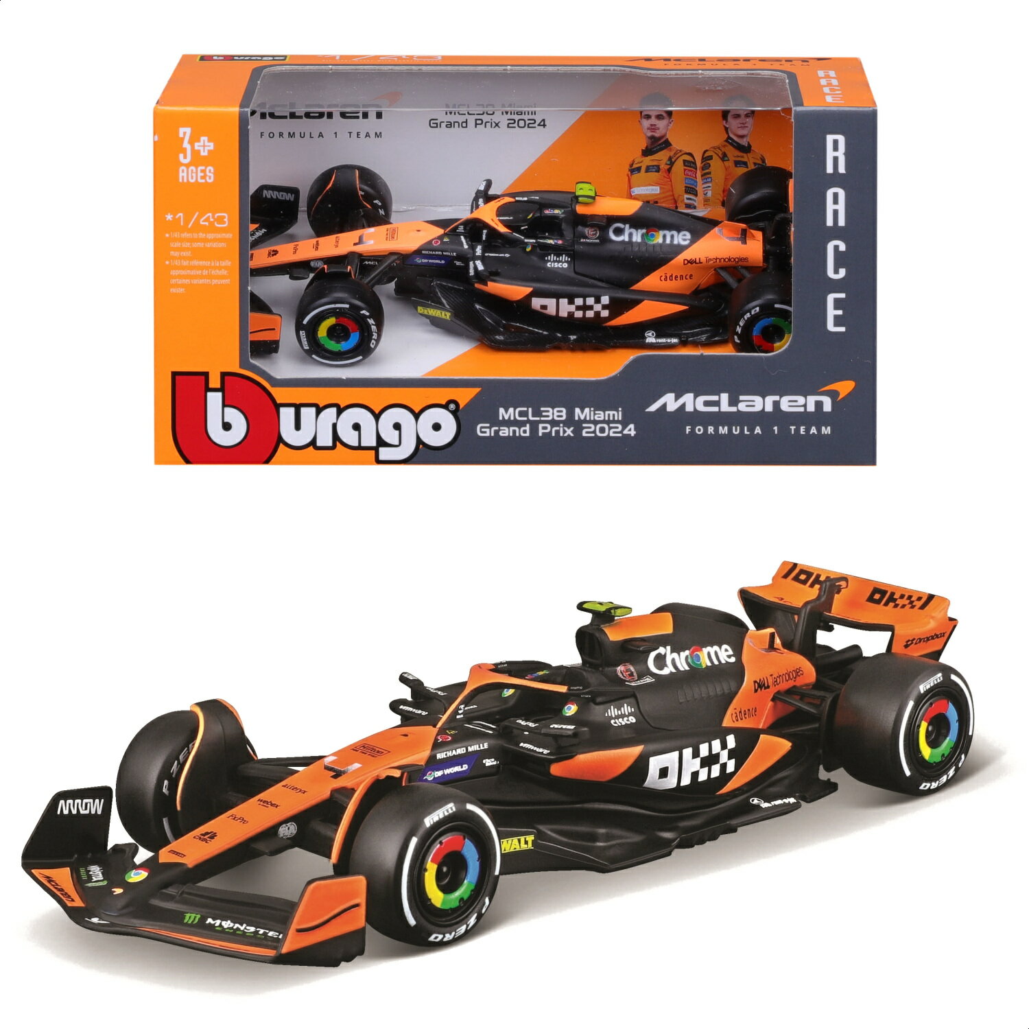 Bburago（ブラーゴ） 2024モデル 1/43 F1 マクラーレン MCL38 ＃4 ランド・ノリス（ドライバーなし）／ F1 オレンジ グッツ インテリア おもちゃ プレゼント ブラゴ ブラゴー ダイキャストカー ダイキャスト モデルカー ミニカー 車 完成品