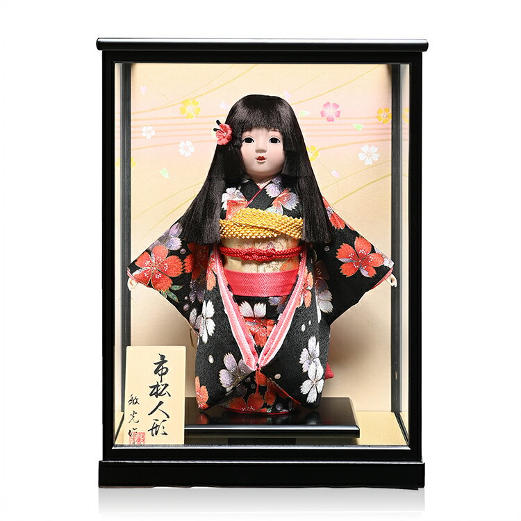 【市松人形】8号市松人形：金彩桜柄衣裳ケース付「段カット」：敏光作【ひな人形】