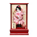 【羽子板】羽子板 8号薄桃色金襴/金彩桜/金襴振り袖押絵羽子板:パールレッド手毬付アクリルケース;伏見屋監修【羽子板ケース】