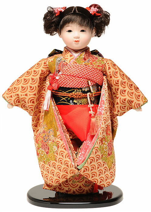 【ひな人形】【市松人形】市松人形　13号市松人形：正絹京染衣装(カール)：翠華作【木目込市松人形】【浮世人形】