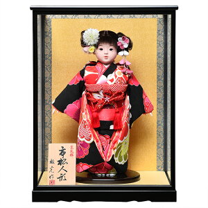 【ひな人形】【市松人形】10号市松人形:金彩花柄衣装:敏光作:ケース入り【浮世人形】