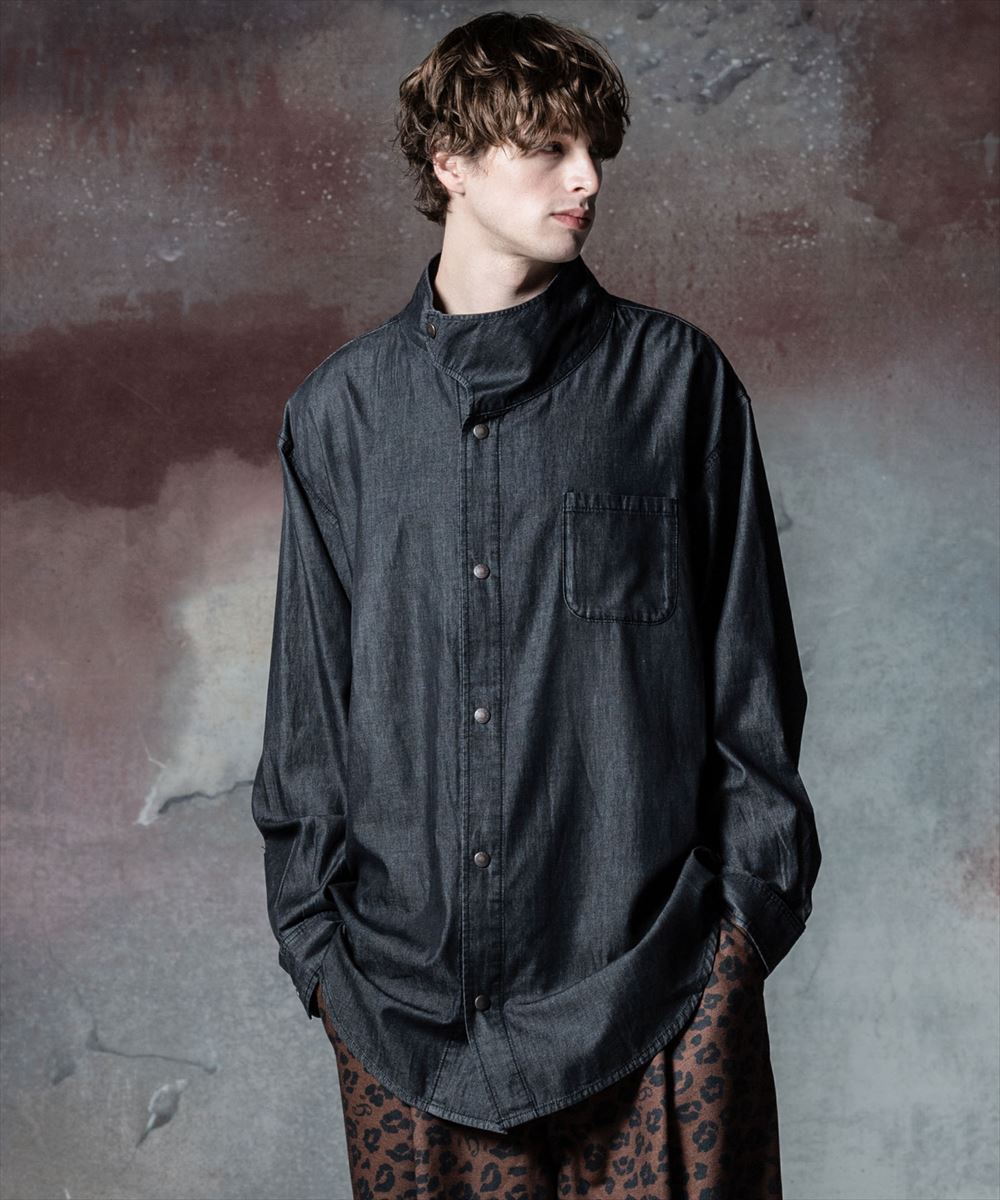 glamb グラム High Neck Denim Shirt ハイネックデニムシャツ