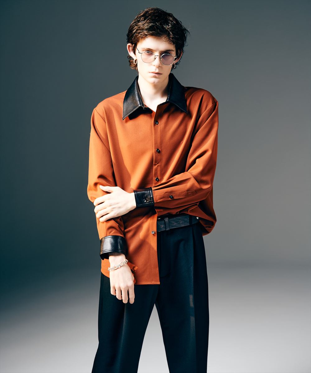 Synth Leather Collar Shirt / シンセレザーカラーシャツ glamb グラム