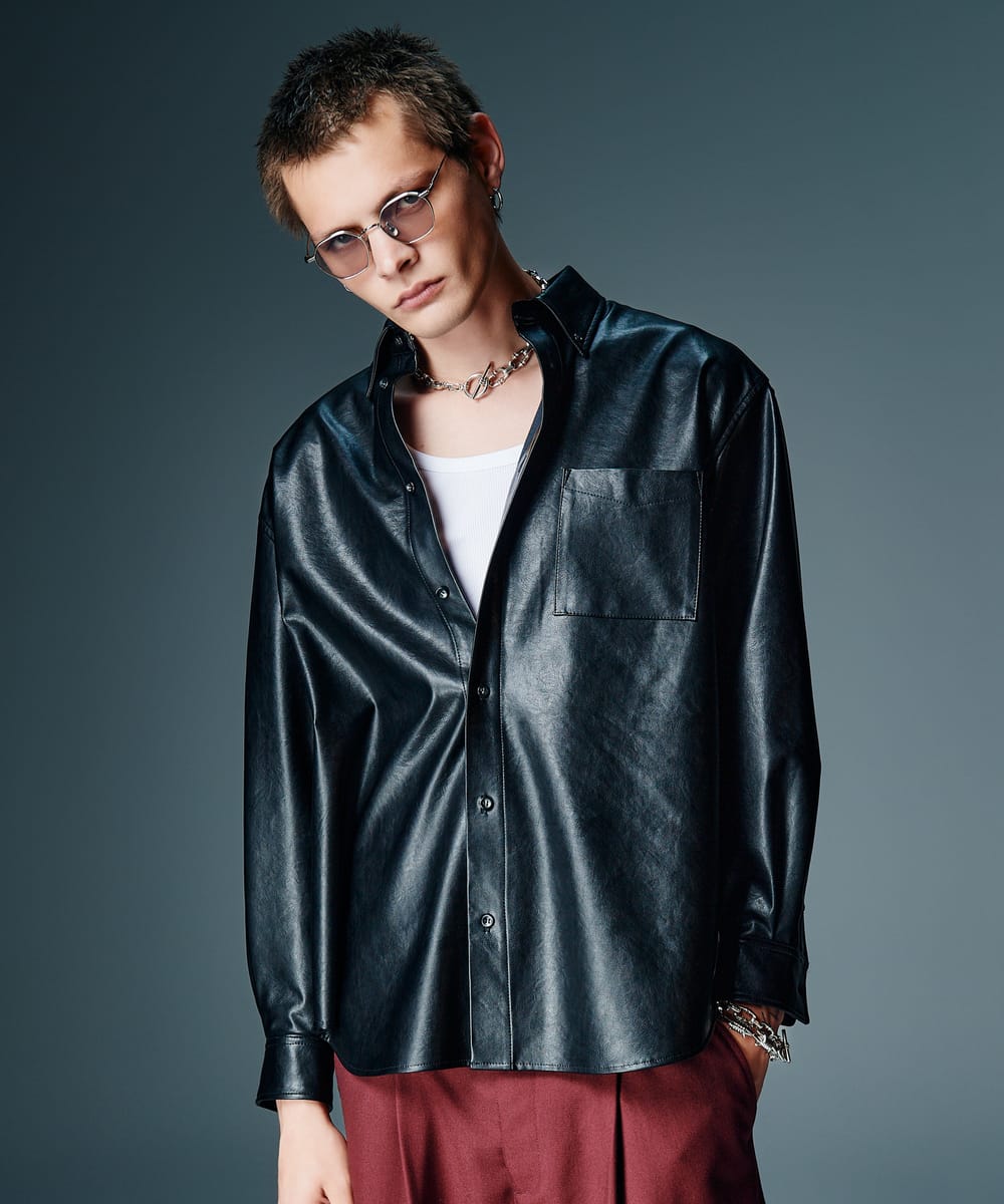 樂天商城 - Synth Leather Button Down Shirt / シンセレザーボタンダウンシャツ　glamb グラム