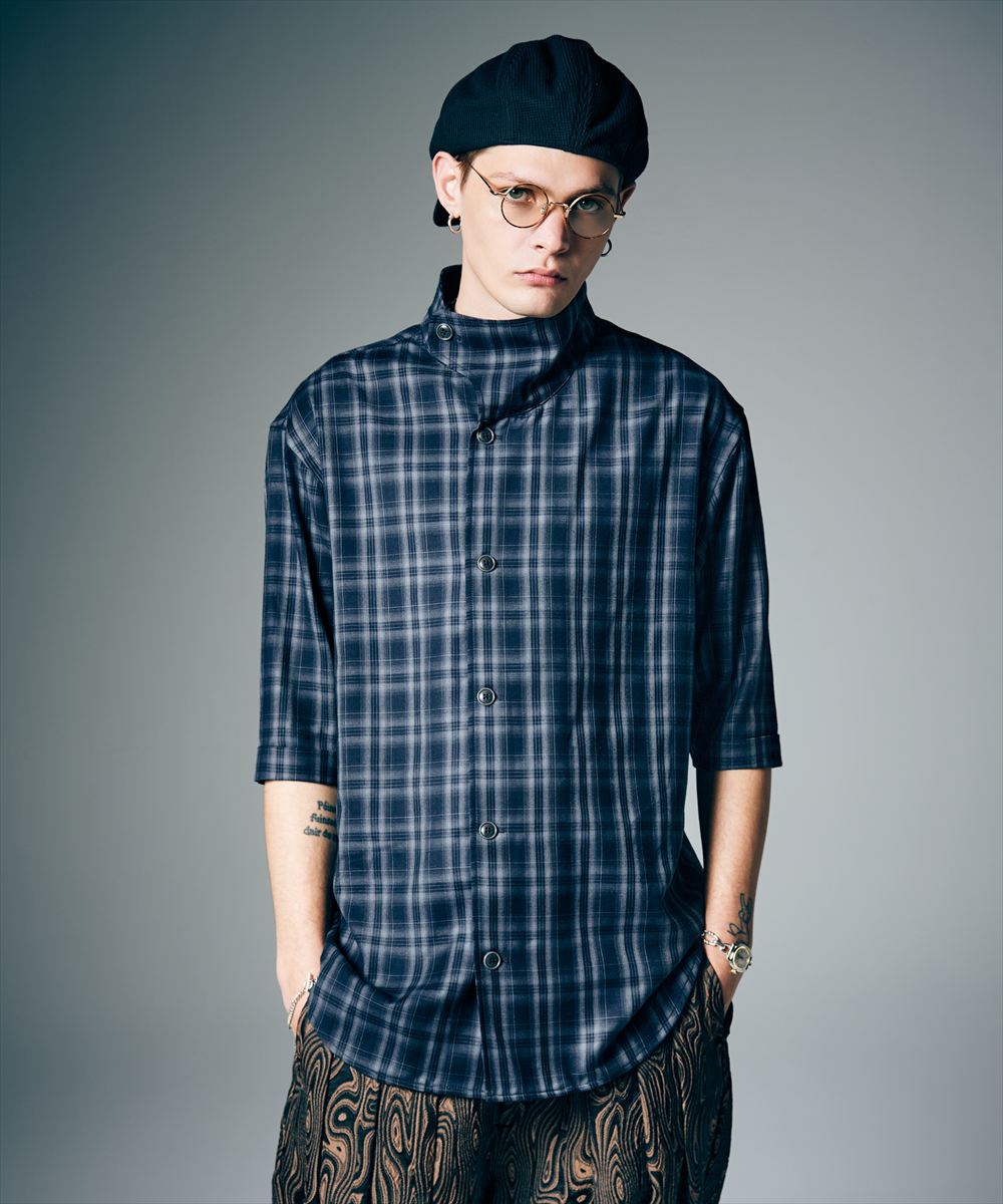 樂天商城 - Stand Collar Check Shirt / スタンドカラーチェックシャツ　glamb グラム