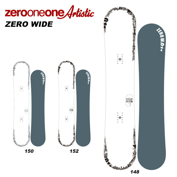ZERO WIDE ゼロ　ワイド Board Sizes: 148, 150,152 『高回転セミワイドボード』 011が提案するセミワイドツインチップボードが誕生しました。ZEROシリーズのウエストを7mm太くすることで、ドラグを回避し、足の大きさや体重を気にすることなく乗れるZREO WIDEトリック重視の為にあえて接雪長を短くし、更なる高回転スピンも抜群の安定感で攻められます。また、パウダー、春先のコーンスノーでも浮力を得られます。 ※ご注意※ ・製造過程で細かいキズがつくことがあります。ご了承ください。 ・実店舗と在庫を共有しているため、タイミングによって完売となる場合がございます。 ・モニターの発色によって色が異なって見える場合がございます。