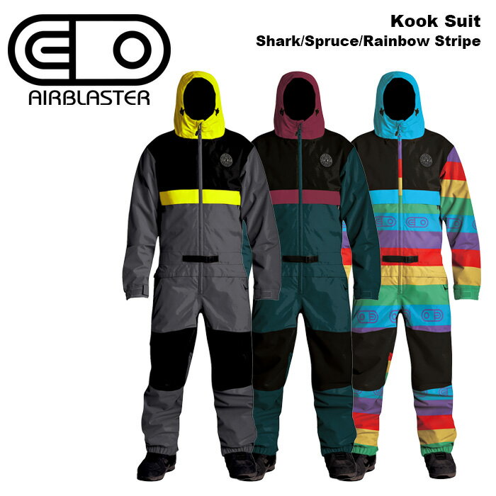 Kook Suit Shark/Spruce/Rainbow Stripe Sizes: XS, S, M, L Colors: Shark, Spruce, Rainbow-Stripe ADDITIONAL FEATURES ・ 15Kmmウォータープルーフィング ・ 10Kg/mブレサビリティ ・ ブラスターリラックスフィット ・ 2レイヤーシェル ・ 2レイヤー・フルシームテープドグレイシャーコンストラクション ・ 本体：ミッドウェイトオックスフォード、背中上部・肩・座・膝：ストレッチキャンバス ・ 80/20 FC-FreeエコDWR ・ 全体にYKKファスナーを採用 ・ 伸縮性のあるウエストバンドに調節可能なウエストベルトを内蔵し、極めて快適な履き心地を実現 ・ 350° スムーズな#2ができるウエストバンド・ジッパー ・ 前中心に2WAYファスナーを採用し、トイレも楽々。 ・ ライクラドローコード付き人間工学に基づいた2WAYアジャスタブルフード ・ プリントタフタ裏地 ・ 脇下と脚のベンチレーションにはメッシュ裏地のジッパーを採用 ・ 胸部内側にメディアコードポート付きナポレオンポケットを装備 ・ ライクラリストゲイター ・ 裾口には伸縮性のあるグリッパーカフを採用 ・ 底部開口部にバンファスナー ・ 内側にメッシュのゴーグルポケット ・ 裾口レースホック ・ 左胸に織物＋シリコン製のStay Wildパッチ ※ご注意※ ・製造過程で細かいキズがつくことがあります。ご了承ください。 ・実店舗と在庫を共有しいるため、タイミングによって完売となる場合がございます。 ・モニターの発色によって色が異なって見える場合がございます。