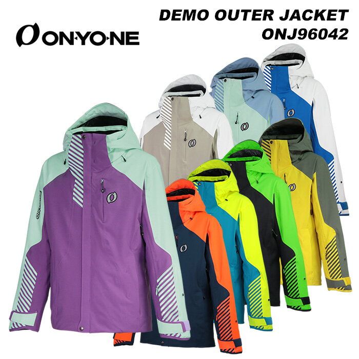 DEMO OUTER JACKET ONJ96042 Color: 876530-PURPLE×P.LIME/688F094-NAVY×F.ORANGE/624F280-B.TURQUOISE×F.YELLOW/009F434-BLACK×F.GREEN/264358-D.YELLOW×V.KHAKI/186100-SAND×WHITE/530691-P.LIME×G.BLUE/713100-BLUE×WHITE Size: 3S/SS/S/M/L/O/XO DEMOスタイルのメインモデル。スベリを魅せる為の視覚効果は「大きく羽ばたく」をテーマに、羽をモチーフにしたグラフィックを採用。今年のイメージカラーである「パープル」でオンヨネチームが雪上で羽ばたきます。 素材:4WAY STRETCH 表地:ポリエステル100％ 裏地:ポリエステル100％ パスケース位置:左袖 中綿:あり 耐水圧:196kpa（20,000mm）以上 透湿度:8,000g/m2/24hr(B-1法) 特性その他:Re Order対応品番、リサイクル素材裏、地腕の上がるカッティング ※ご注意※ ・製造過程で細かいキズがつくことがあります。ご了承ください。 ・実店舗と在庫を共有しいるため、タイミングによって完売となる場合がございます。 ・モニターの発色によって色が異なって見える場合がございます。