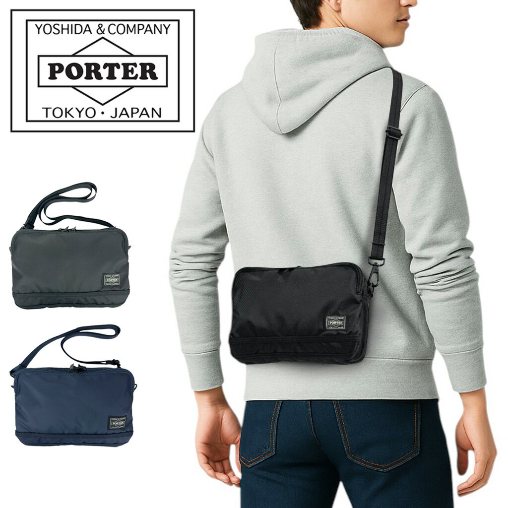 ポーター フラッシュ ショルダーバッグ 689-05940 10 ブラック PORTER 吉田カバン FLASH メンズ レディース ショルダーポーチ 軽量 斜めがけ 日本製 B6サイズ 2層 ミニショルダー 無地 撥水 大人 ペットボトルが入る
